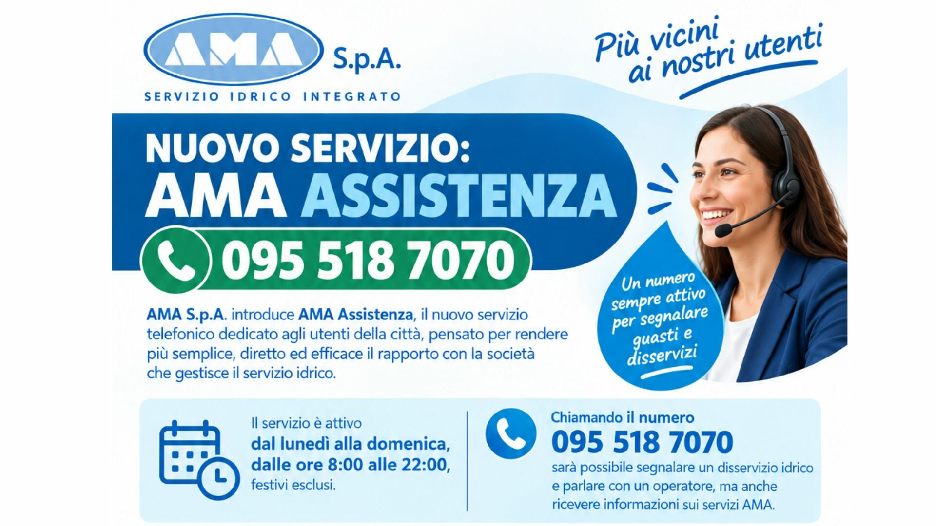NUOVO SERVIZIO TELEFONICO: AMA ASSISTENZA 095 518 7070
