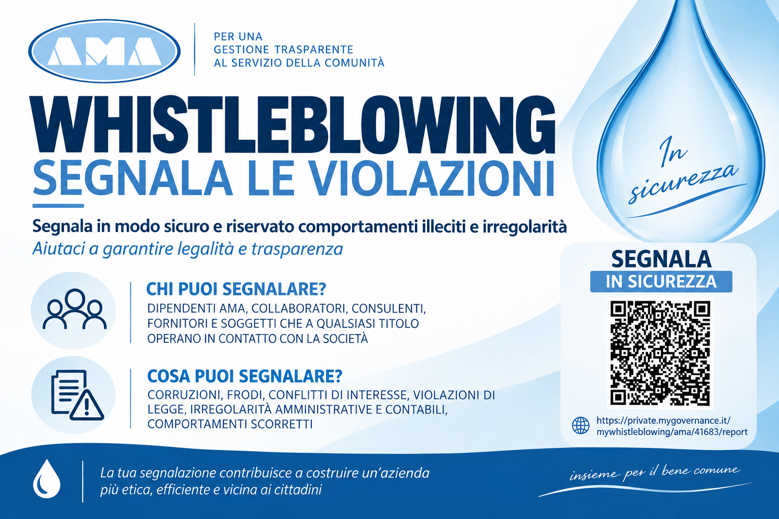 AMA, WHISTLEBLOWING E BUONA AMMINISTRAZIONE: RAFFORZATI I PRESIDI DI PREVENZIONE E TRASPARENZA. L'AZIENDA CHIEDE LA COLLABORAZIONE DEI CITTADINI AMA, WHISTLEBLOWING E BUONA AMMINISTRAZIONE: RAFFORZATI I PRESIDI DI PREVENZIONE E TRASPARENZA. L'AZIENDA CHIEDE LA COLLABORAZIONE DEI CITTADINI