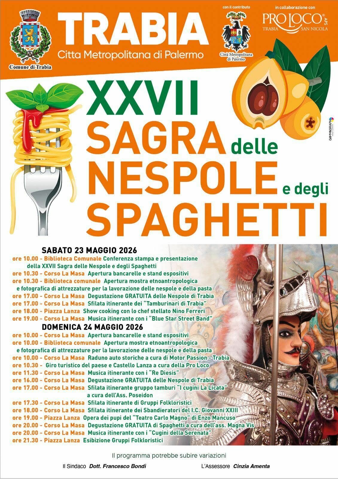 XXVII Sagra delle Nespole e degli Spaghetti - Programma