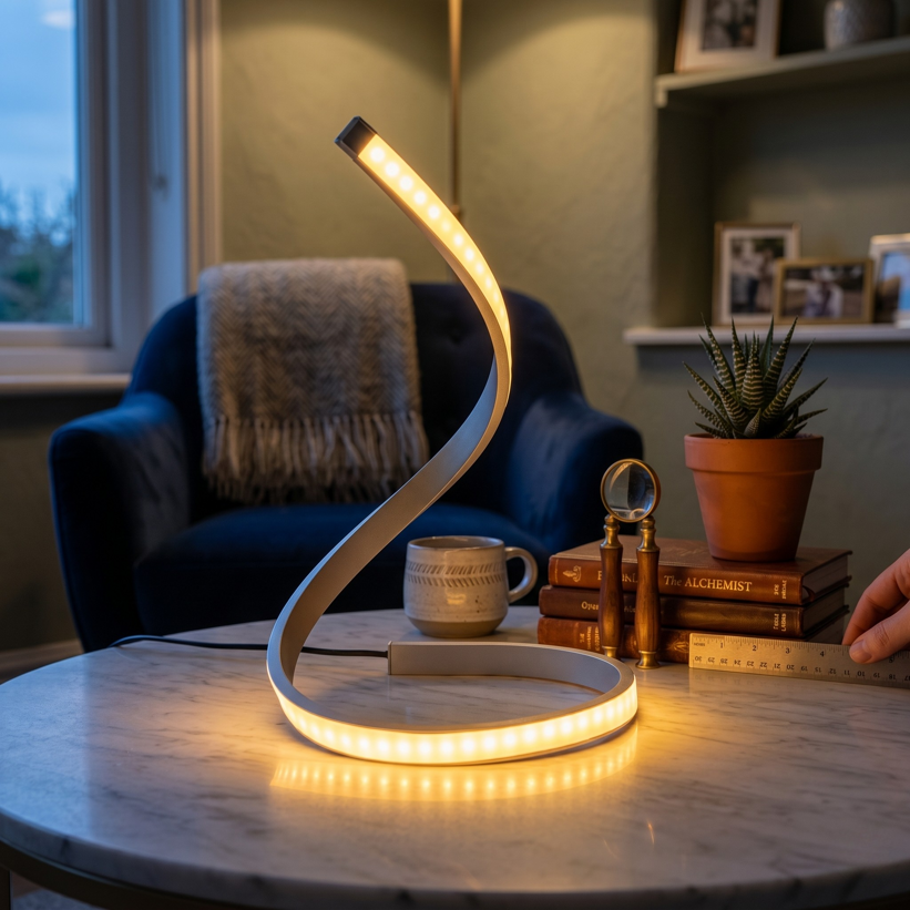 lampda tavolo comodino led spirale tornado minimale