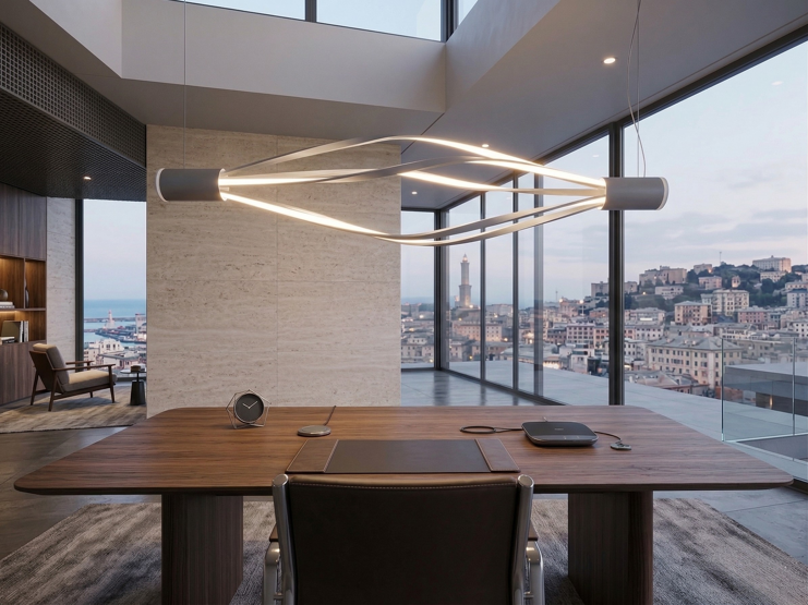 sospensione led integrato linee led contorsione led tondi sospensione moderna