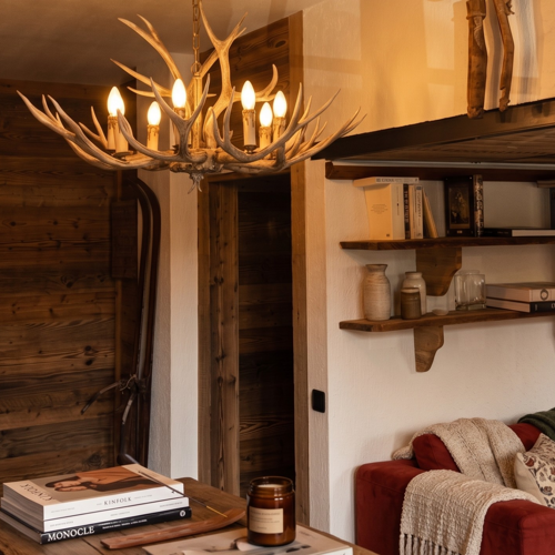 lampadario in stile legno