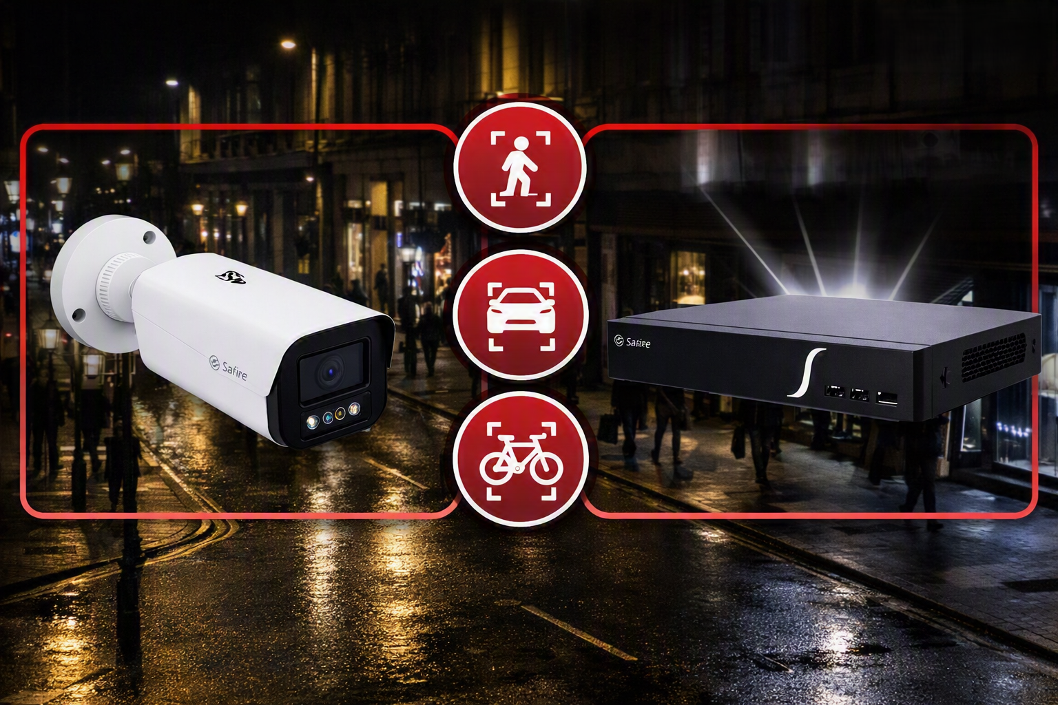 telecamera-e-nvr-con-metadati-videosorveglianza-safire-smart.png Telecamera Safire Smart e NVR con icone rilevamento persone veicoli bici