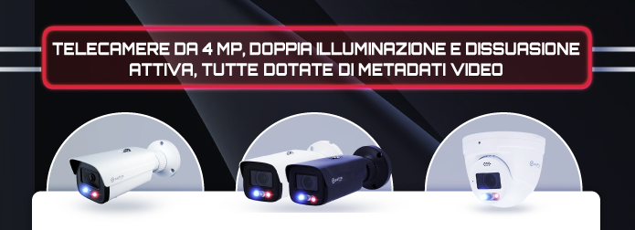 Telecamere Safire da 4MP con doppia illuminazione, dissuasione attiva e metadati video