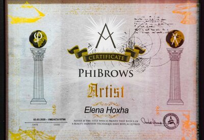 attestato PhiBrows Artist Elena Hoxha trucco permanente
