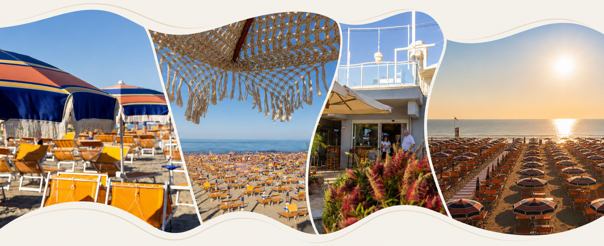 Dettagli della spiaggia e del bar del Bagno Anna 95 a Pinarella di Cervia Dettagli della spiaggia e del bar del Bagno Anna 95 a Pinarella di Cervia