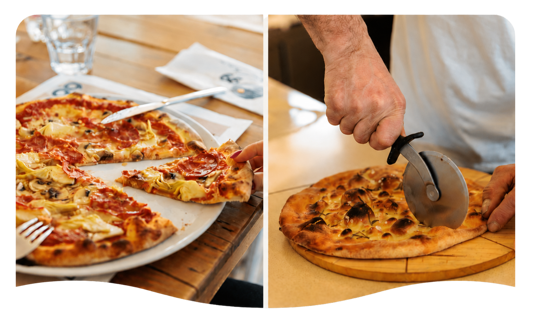 Pizza al tavolo e focaccia preparata dalla pizzeria Micamar