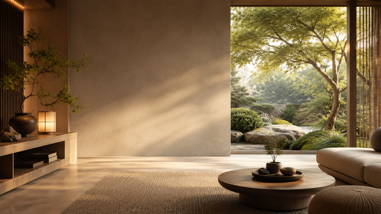 Sustainable Feng Shui interior connected to a natural garden Sustainable Feng Shui interior connected to a natural garden