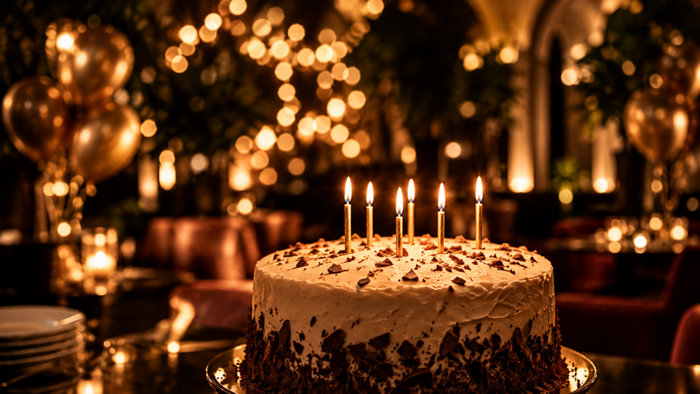 golden candlelit celebration cake