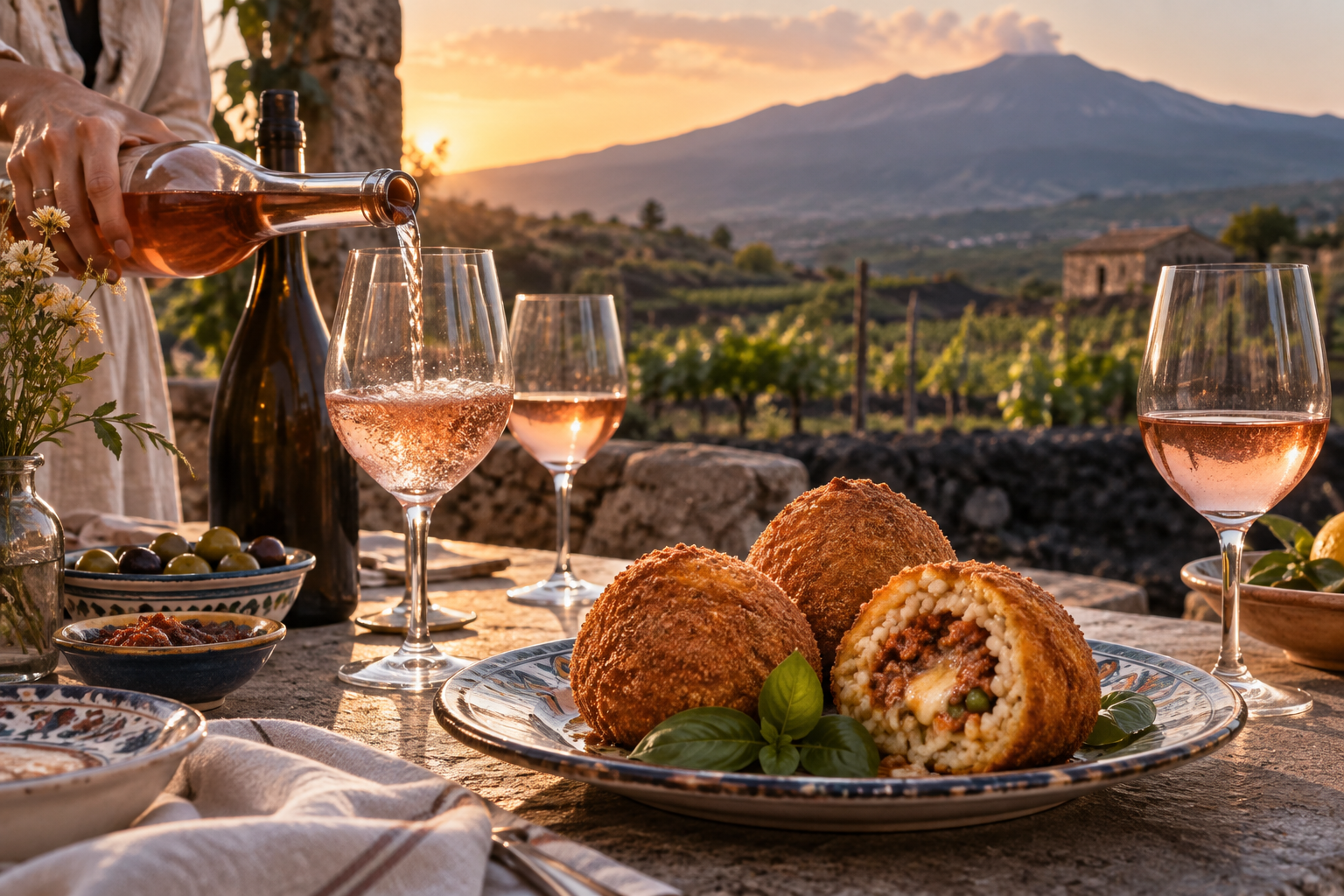 Su SudGusto Etna Rosati e arancini gourmet: a Santa Venerina la sfida tra calici vulcanici e sapori siciliani