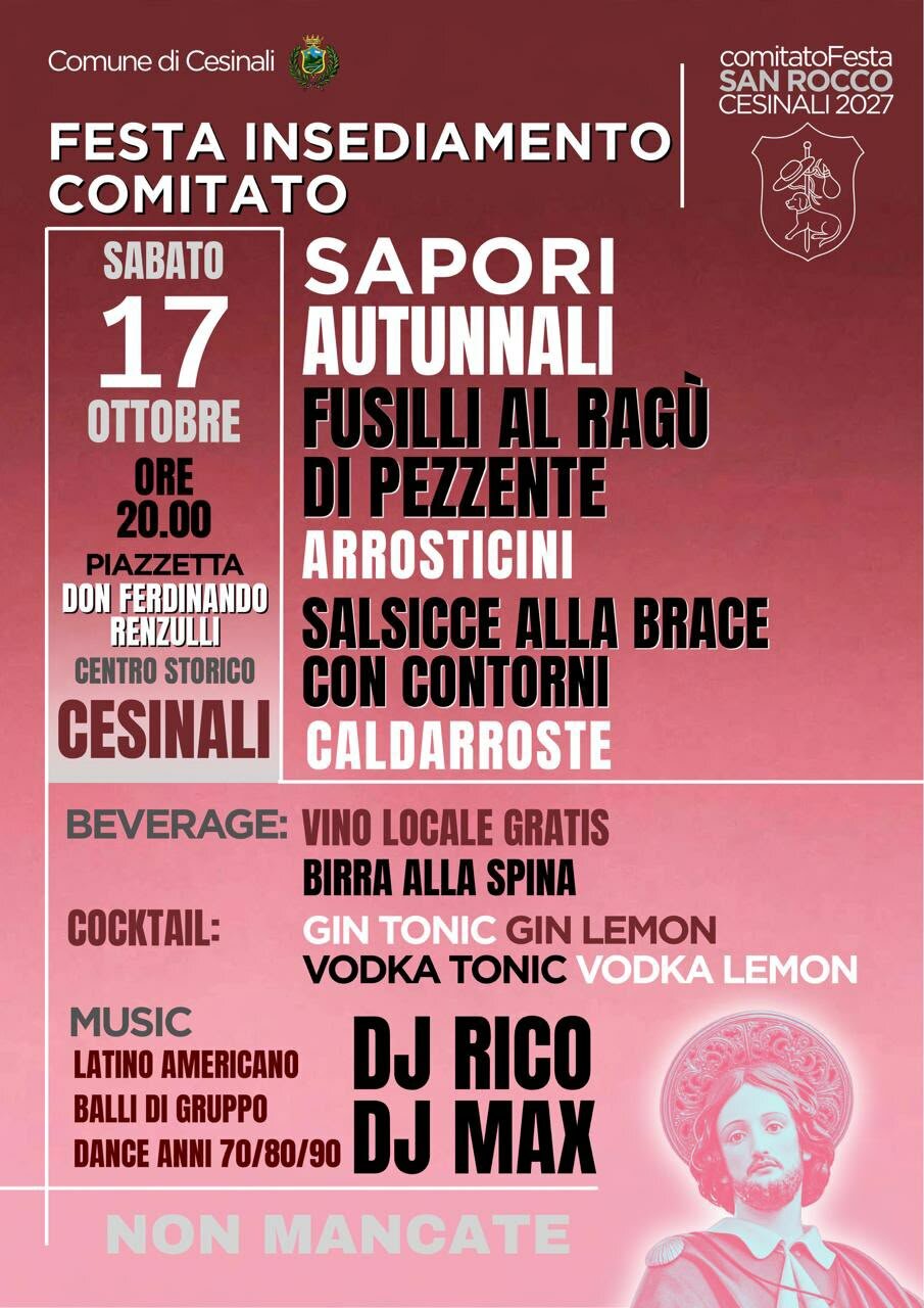 Cesinali si prepara a fare festa: sapori autunnali e musica per l’insediamento del Comitato Festa San Rocco 2027
