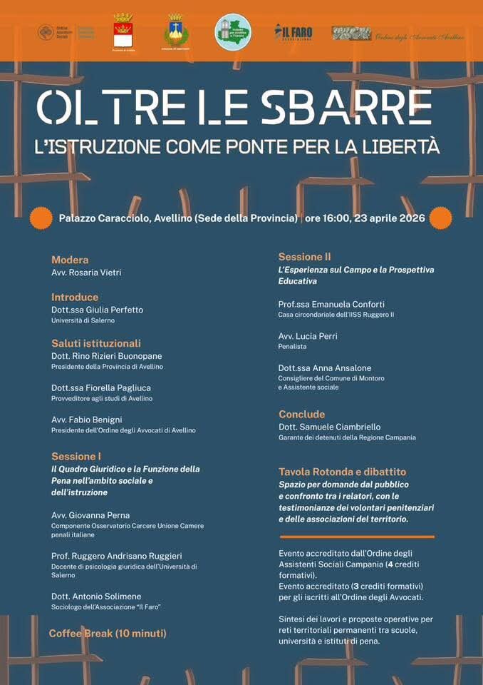 Oltre le sbarre: l&rsquo;istruzione come ponte per la libert&agrave;. Ad Avellino un confronto tra istituzioni, giuristi ed educatori sul valore rieducativo della pena
