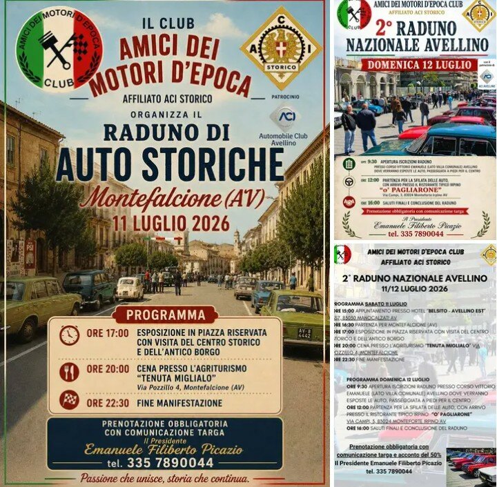 A Montefalcione e ad Avellino un weekend dedicato alle auto storiche: doppio appuntamento con il Club Amici dei Motori d'Epoca
