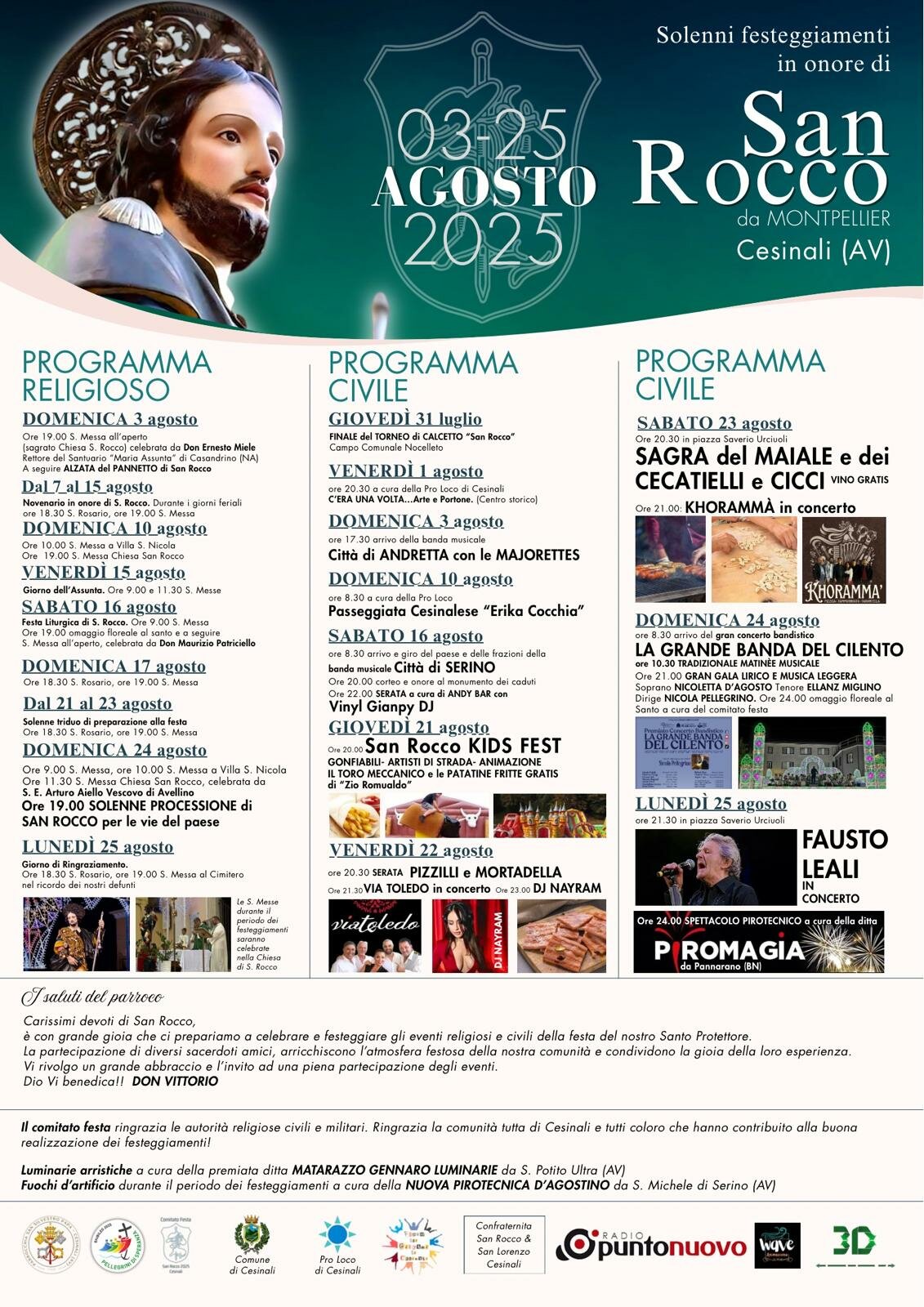 Al via i festeggiamenti di San Rocco da Montpellier a Cesinali tra fede, tradizione e spettacolo: dal 3 al 25 agosto