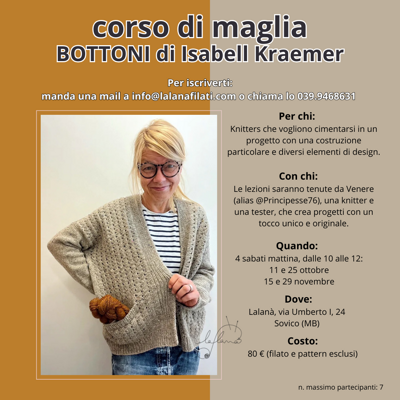 Corso di maglia bottoni Isabell Kraemer a Sovico