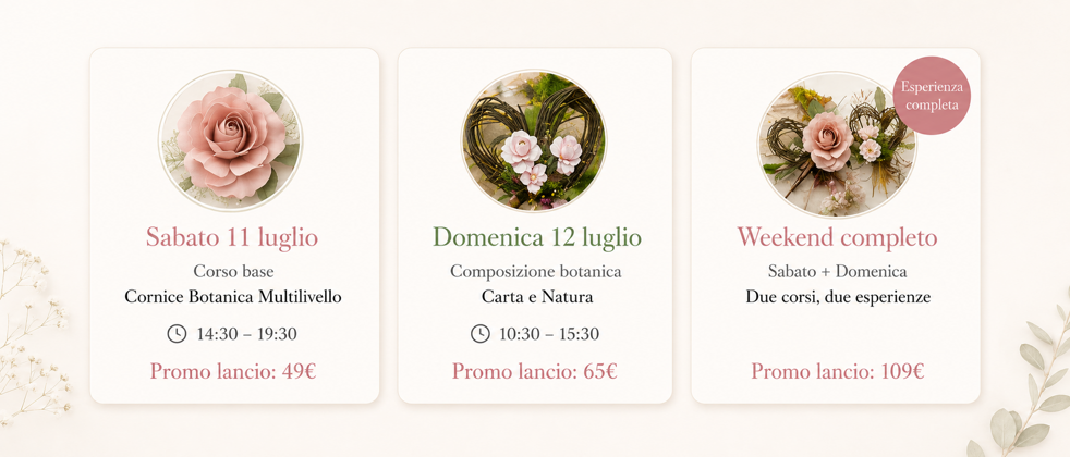 Weekend creativo nelle Marche dedicato a fiori di carta realistici e composizione botanica2