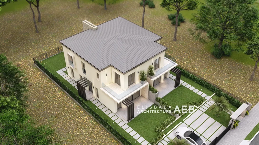 Projekt shtepie dyfamiljare moderne - Vila Dyshe - Arkitekt Elis Baba Projekt shtepie dyfamiljare moderne - Vila Dyshe - Arkitekt Elis Baba