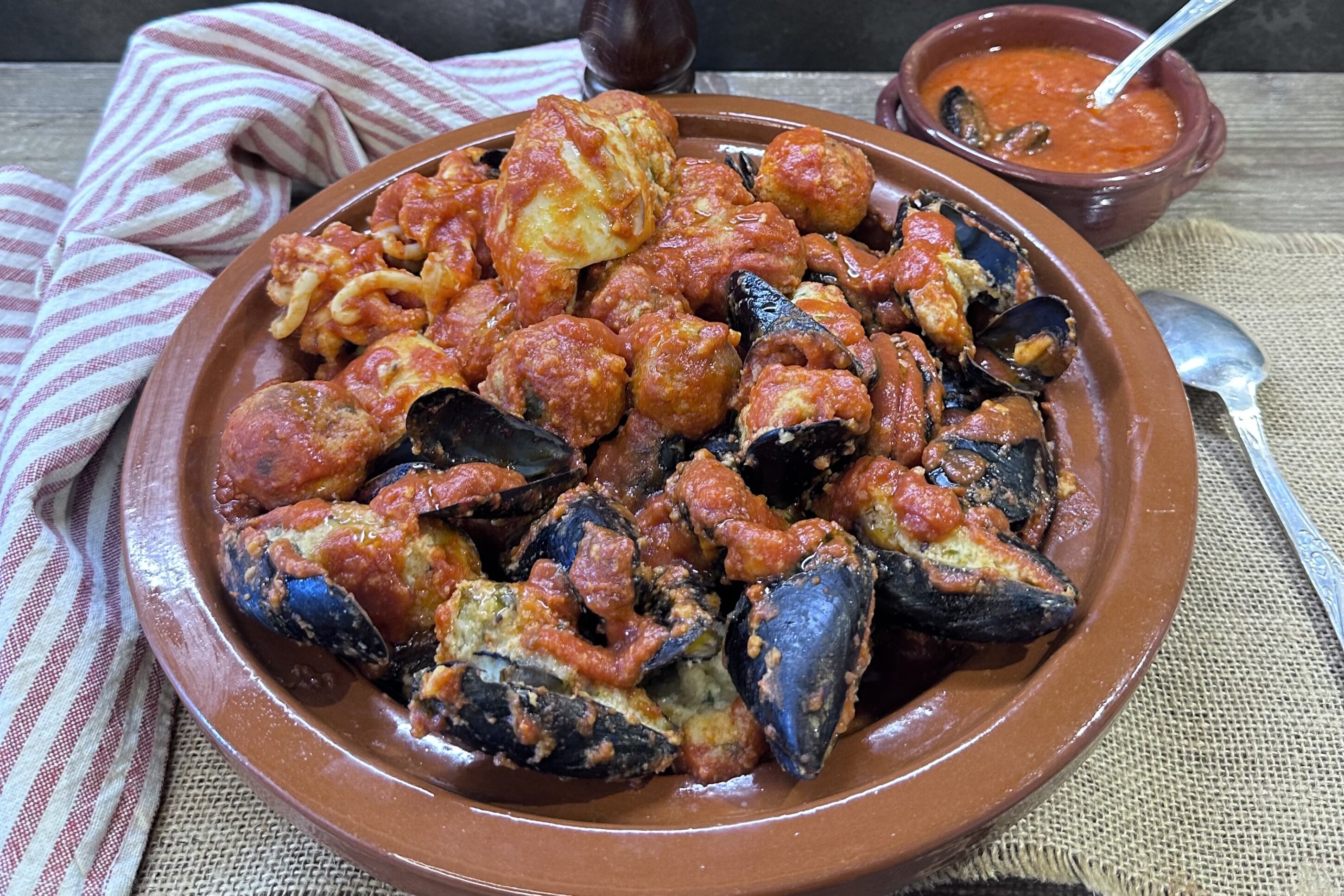 Cozze e seppie ripiene al pomodoro