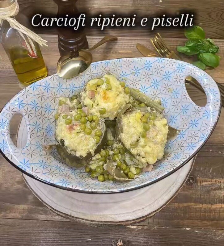 Carciofi ripieni e piselli