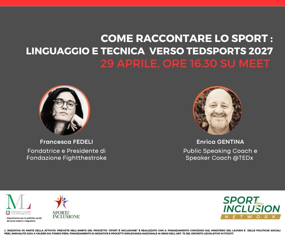 Come Raccontare lo Sport, il 29 aprile il webinar promosso dallo Sport for Inclusion network