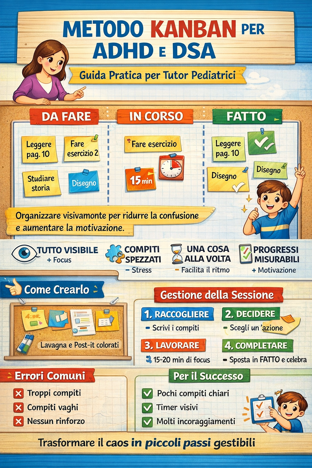 Metodo Kanban per ADHD e DSA: una guida pratica per tutor pediatrici