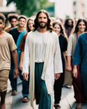 0 - jesus leading young people dressed casual to h