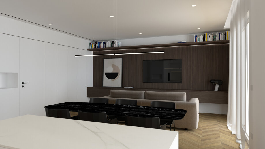 render, open space, casa moderna