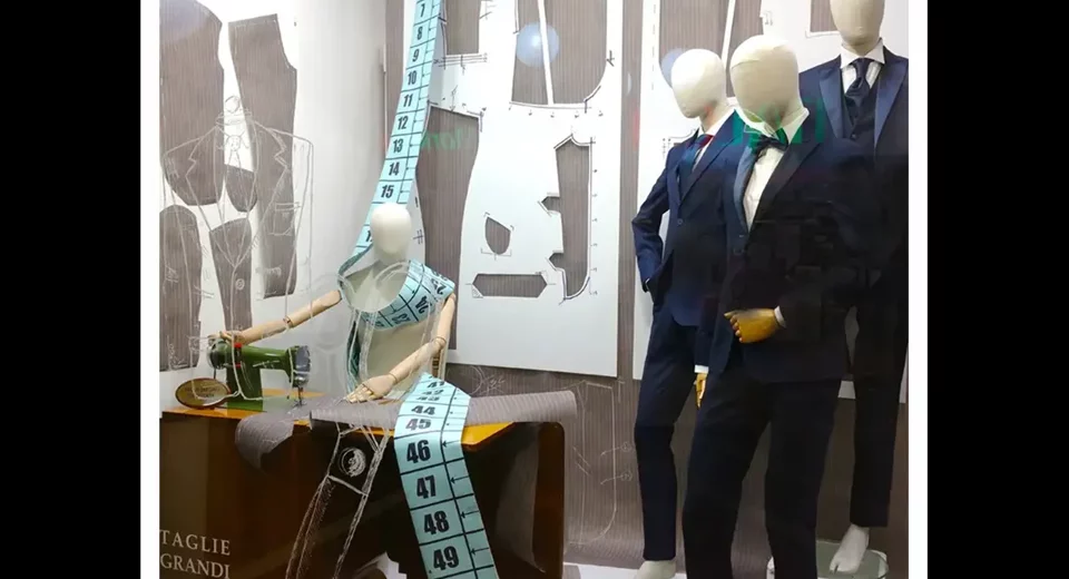 Allestimento vetrina negozio abbigliamento uomo classico a Roma