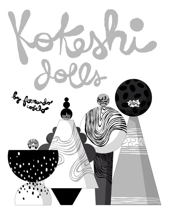 Fernando Cobelo, Kokeshi Dolls, Japan, traditional, doll, kokeshi, illustration
