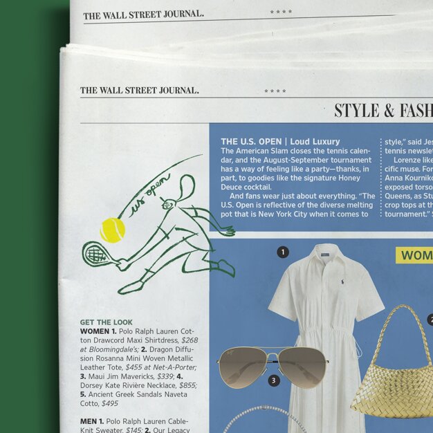 Fernando Cobelo, illustration, Wall Street journal, spot, spot illustrations, cover, tennis, us open, French open, Wimbledon, fashion, newspaper, purple rain illustrators