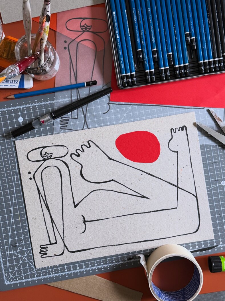 fernando Cobelo, illustration, collage, ink, body exploration, anatomy, woman, sun, sunbathing, purple rain illustrators