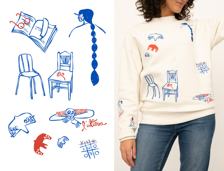 Fernando Cobelo, Anoba, illustration, sweatshirt, maglia, attesa, waiting, embroidery, ricamo